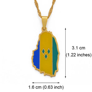 Anniyo Gold Color ST. Vincent Map Pendant Water Wave Chain Necklaces Saint Vincent Maps Lesser Antille Jewelry Gifts #098421