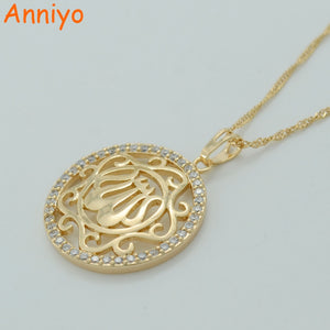 Gold Color Zirconia Allah Necklaces for Women CZ Islam Muslim Products Jewelry Arab Pendant Middle Eastern #016004