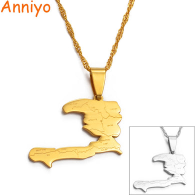 Anniyo Haiti Country Map With State Name Pendant Necklaces Women lass,Ayiti Silver Color/Gold Color Jewelry Map of Haiti #019921