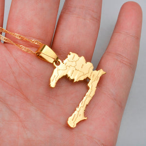 Anniyo Haiti Country Map With State Name Pendant Necklaces Women lass,Ayiti Silver Color/Gold Color Jewelry Map of Haiti #019921