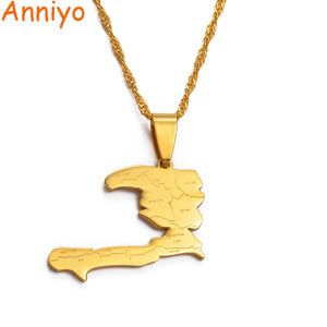 Anniyo Haiti Country Map With State Name Pendant Necklaces Women lass,Ayiti Silver Color/Gold Color Jewelry Map of Haiti #019921