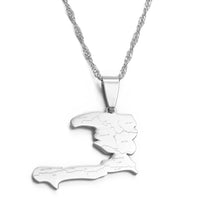 Load image into Gallery viewer, Anniyo Haiti Country Map With State Name Pendant Necklaces Women lass,Ayiti Silver Color/Gold Color Jewelry Map of Haiti #019921