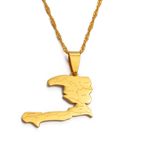 Anniyo Haiti Country Map With State Name Pendant Necklaces Women lass,Ayiti Silver Color/Gold Color Jewelry Map of Haiti #019921
