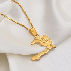 Anniyo Haiti Map Necklace Pendants for Women Girls,Gold Color Ayiti Jewelry Gifts Map of Haiti #003910