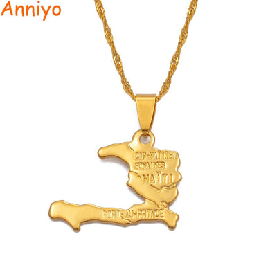 Anniyo Haiti Map Necklace Pendants for Women Girls,Gold Color Ayiti Jewelry Gifts Map of Haiti #003910