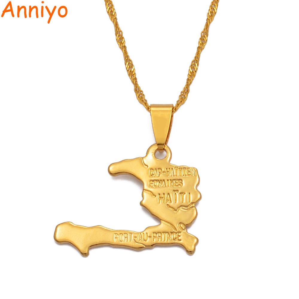 Anniyo Haiti Map Necklace Pendants for Women Girls,Gold Color Ayiti Jewelry Gifts Map of Haiti #003910