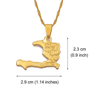 Anniyo Haiti Map Necklace Pendants for Women Girls,Gold Color Ayiti Jewelry Gifts Map of Haiti #003910