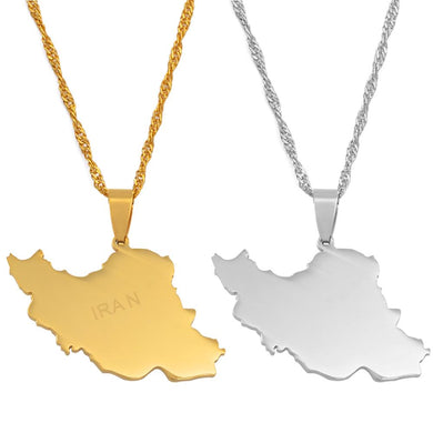 Anniyo Iran Map Pendant Necklace Women Girls Jewelry,Silver Color/Gold Color Iranian Necklaces #047221
