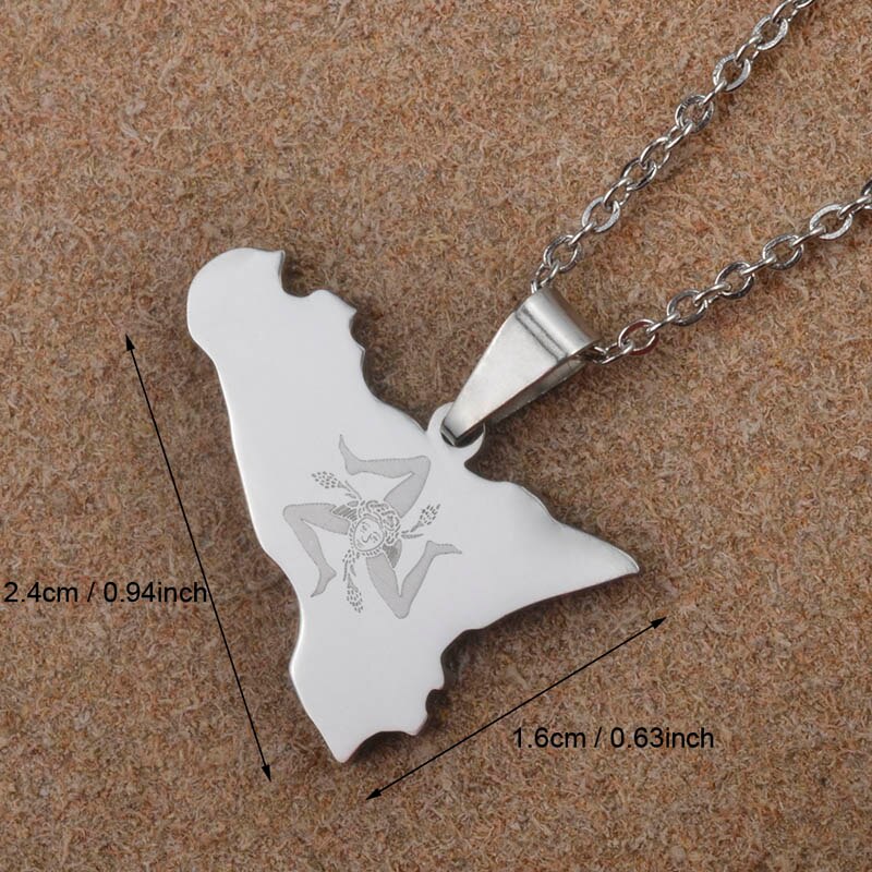 Anniyo Italy Sicily Map Pendant Necklaces,Stainless Steel/Gold Color Italian Sicilia Jewelry Gifts #025121