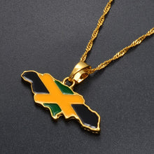 Carica l&#39;immagine nel visualizzatore di Gallery, Anniyo Jamaica Map and National Flag Pendant Necklaces Gold Color Jewelry Jamaican Gifts Maps #080406