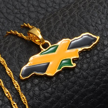 Carica l&#39;immagine nel visualizzatore di Gallery, Anniyo Jamaica Map and National Flag Pendant Necklaces Gold Color Jewelry Jamaican Gifts Maps #080406