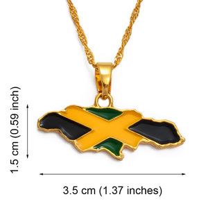 Anniyo Jamaica Map and National Flag Pendant Necklaces Gold Color Jewelry Jamaican Gifts Maps #080406