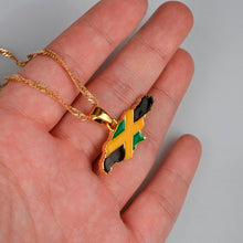 Carica l&#39;immagine nel visualizzatore di Gallery, Anniyo Jamaica Map and National Flag Pendant Necklaces Gold Color Jewelry Jamaican Gifts Maps #080406
