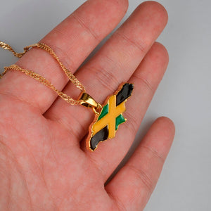 Anniyo Jamaica Map and National Flag Pendant Necklaces Gold Color Jewelry Jamaican Gifts Maps #080406