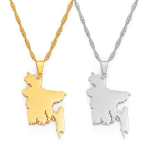 Load image into Gallery viewer, Anniyo Map of Bangladesh Pendant Necklaces Gold Color for Women Girls Stainless Steel Bangladeshi Maps Chains Bengali #154521