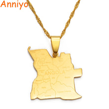 Carica l&#39;immagine nel visualizzatore di Gallery, Anniyo con nome della città Mappa dell&#39;Angola Collane con ciondolo Colore oro Gioielli africani Mappe dei paesi dell&#39;Angola #135621 