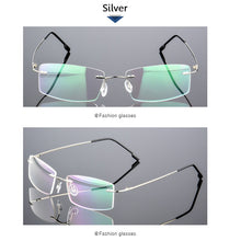 Load image into Gallery viewer, Anti Blue Light Folding Rimless Eyeglasses Optical Glasses Man Square stainless steel Lightweight Memory Titanium Spectacle