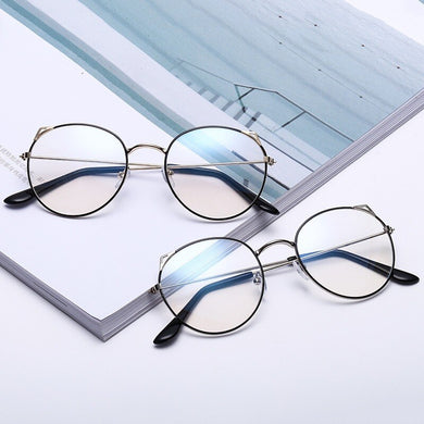 Anti Blue Light Glasses Women Vintage Metal Round Eyeglasses Frame Small Cat Eye Computer Glasses Frame Black Korea Spectacle