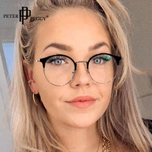 Carica l&#39;immagine nel visualizzatore di Gallery, Anti Blue Light Round Glasses Frames Men Women Half Frame Clear Lens Eyeglasses Blocking Blue Ray Computer Eyewear