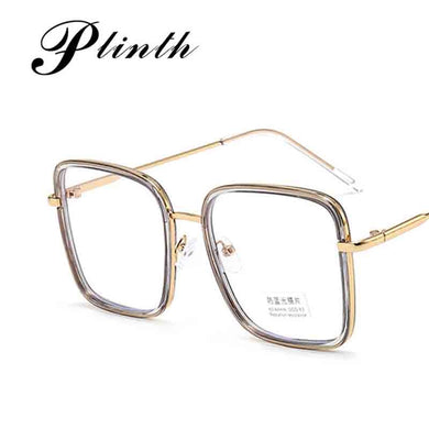 Anti Blue Light Square Women Glasses Frames Retro Metal Big Glasses Frame  Female Flat Mirror AG01