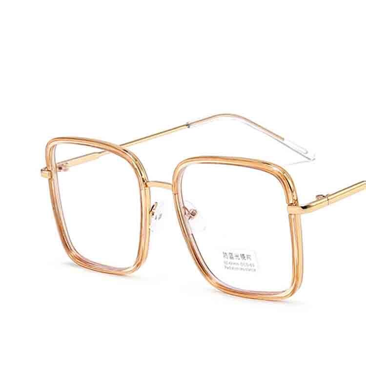 Anti Blue Light Square Women Glasses Frames Retro Metal Big Glasses Frame  Female Flat Mirror AG01