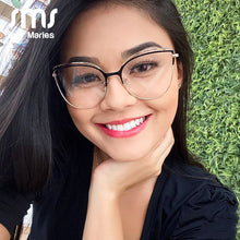 Carica l&#39;immagine nel visualizzatore di Gallery, Montature per occhiali Cat Eye in metallo ultraleggero anti luce blu Montature per occhiali da donna per computer ottici Occhiali da vista senza montatura con montatura grande