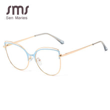 Carica l&#39;immagine nel visualizzatore di Gallery, Montature per occhiali Cat Eye in metallo ultraleggero anti luce blu Montature per occhiali da donna per computer ottici Occhiali da vista senza montatura con montatura grande