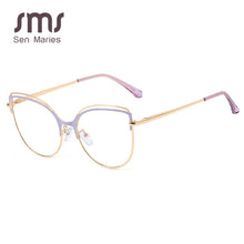 Carica l&#39;immagine nel visualizzatore di Gallery, Montature per occhiali Cat Eye in metallo ultraleggero anti luce blu Montature per occhiali da donna per computer ottici Occhiali da vista senza montatura con montatura grande