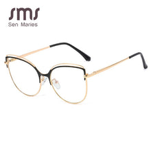 Carica l&#39;immagine nel visualizzatore di Gallery, Montature per occhiali Cat Eye in metallo ultraleggero anti luce blu Montature per occhiali da donna per computer ottici Occhiali da vista senza montatura con montatura grande
