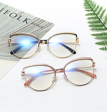 Carica l&#39;immagine nel visualizzatore di Gallery, Montature per occhiali Cat Eye in metallo ultraleggero anti luce blu Montature per occhiali da donna per computer ottici Occhiali da vista senza montatura con montatura grande