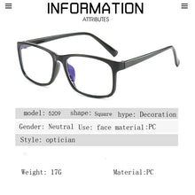 Load image into Gallery viewer, Anti Blue Light Women&#39;s Men&#39;s Eyewear Frame Square Myopia Frames Spectacles Frames Ladies Transparent Optical Eye Glasses