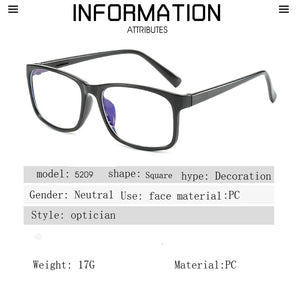 Anti Blue Light Women's Men's Eyewear Frame Square Myopia Frames Spectacles Frames Ladies Transparent Optical Eye Glasses