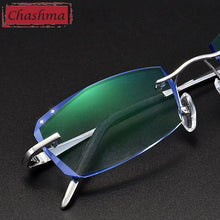 Load image into Gallery viewer, Anti Blue Ray Rimless Frame Men Prescription Glasses Blue Colored Lenses for Eye with Diamonds Myopia Spectacles
