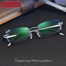 Load image into Gallery viewer, Anti Blue Ray Rimless Frame Men Prescription Glasses Blue Colored Lenses for Eye with Diamonds Myopia Spectacles