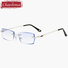 Load image into Gallery viewer, Anti Blue Ray Rimless Frame Men Prescription Glasses Blue Colored Lenses for Eye with Diamonds Myopia Spectacles