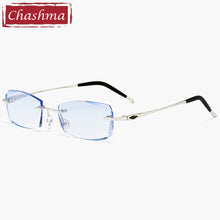 Load image into Gallery viewer, Anti Blue Ray Rimless Frame Men Prescription Glasses Blue Colored Lenses for Eye with Diamonds Myopia Spectacles