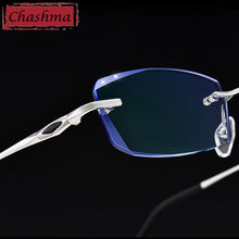 Load image into Gallery viewer, Anti Blue Ray Rimless Frame Men Prescription Glasses Blue Colored Lenses for Eye with Diamonds Myopia Spectacles