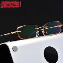 Load image into Gallery viewer, Anti Blue Ray Rimless Frame Men Prescription Glasses Blue Colored Lenses for Eye with Diamonds Myopia Spectacles