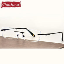 Load image into Gallery viewer, Anti Blue Ray Rimless Frame Men Prescription Glasses Blue Colored Lenses for Eye with Diamonds Myopia Spectacles