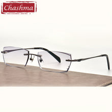 Load image into Gallery viewer, Anti Blue Ray Rimless Frame Men Prescription Glasses Blue Colored Lenses for Eye with Diamonds Myopia Spectacles