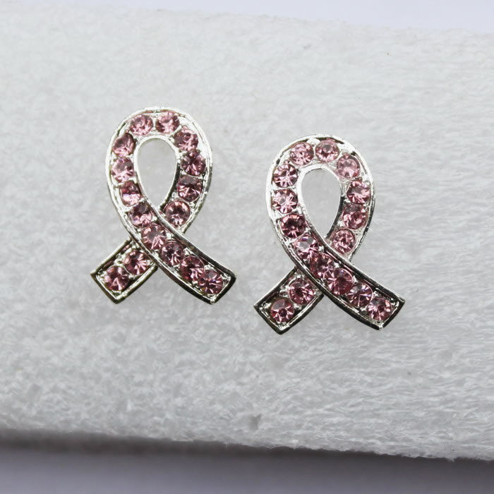 Anti-Virus Pink Breast Cancer Ribbon Awareness Earring Stud Crystal Rhinestone Jewelry