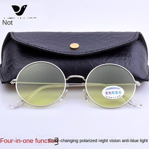 Anti-blue Light Day Night Color Changing Night Vision Polarized Glasses for Men Women Round Metal Multifunctional Sunglasses2023