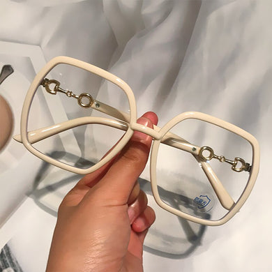 Anti-blue Light Oversized Square Beige Clear Glasses Frame For Women Vintage Elegant Computer Eyeglasses Female Shades