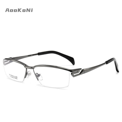 AooKoNi Men's Business Pure Alloy Titanium Myopia Optical Glasses Half-Frame Exquisite Optica Prescription Flexible Frame