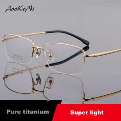 AookoNi Pure 100% Titanium Glasses Half-frame Business Men's Myopia Optical Frames  Retro Glasses prescription AK7807