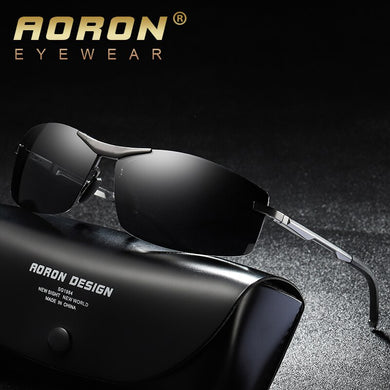 Aoron Mens Polarized Sunglasses Driving Rectangle Sun Glasses Aluminum Frame Suglasses Men UV400 Anti-Reflective