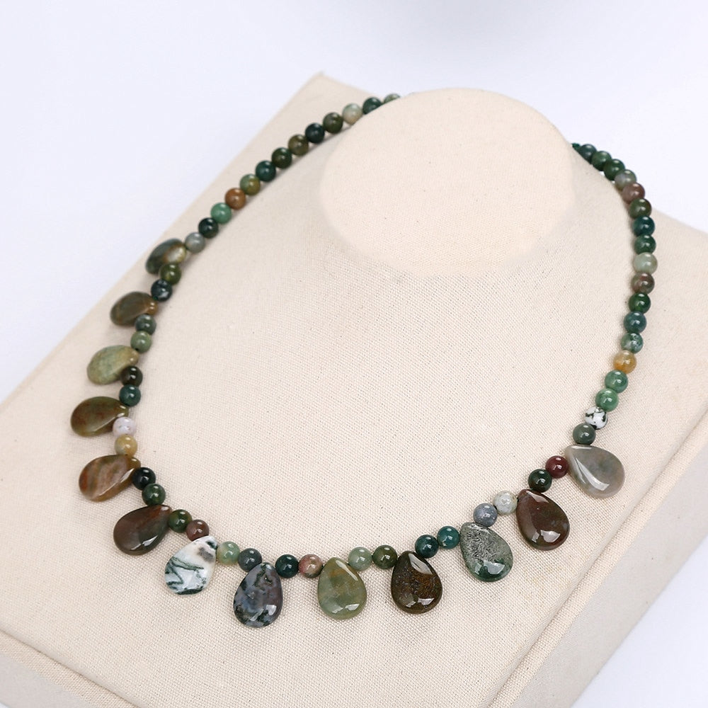 Aquatic Agate Necklace Natural Stone Water Drop Pendant Jewelry Women Party Beads Crystal Chain Couple Necklace Clothing Jewelry