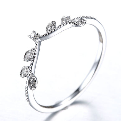 Art Deco Solid 10k White Gold Wedding Band Natural Diamond Women Engagement Ring