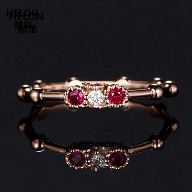Art Deco Solid 14k Rose Gold Engagement Wedding Ring Natural Diamonds Ruby Anniversary Party Fine Jewelry Ring Women