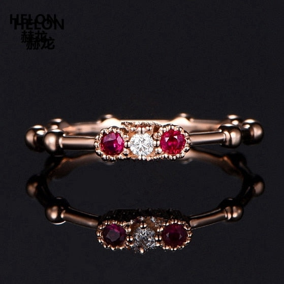 Art Deco Solid 14k Rose Gold Engagement Wedding Ring Natural Diamonds Ruby Anniversary Party Fine Jewelry Ring Women